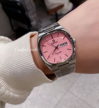 Omega Vintage Seamaster Quartz Movement 36MM Light Pink Dial Lady Watch